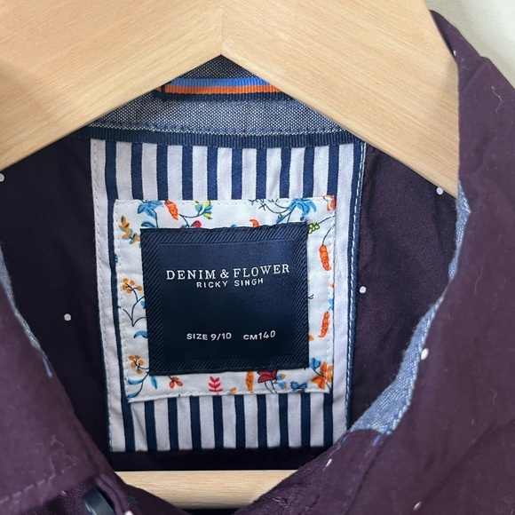 Denim & Flower Purple Polka Dot Short Sleeve Button Up Dresss Shirt New - Picture 3 of 8